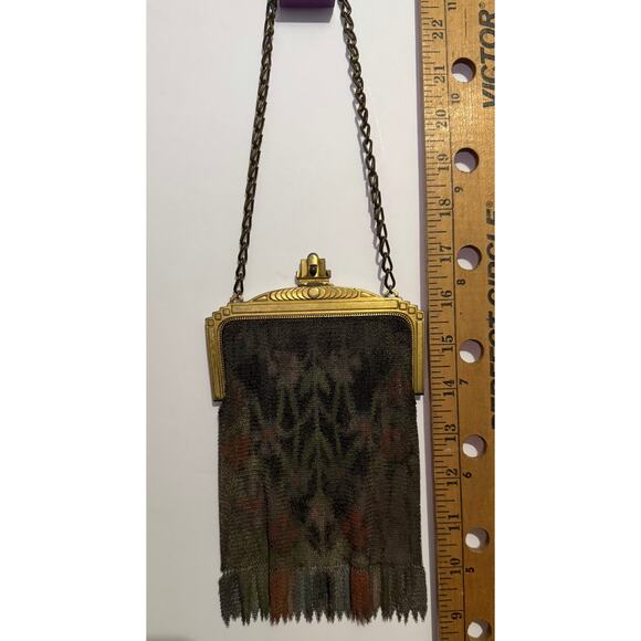 Antique 1920s Whiting & Davis Metal Mesh Enamel Purse Art Deco Evening Handbag - Picture 3 of 8